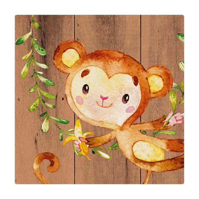 Cork mat - Watercolour Monkey On Wood - Square 1:1
