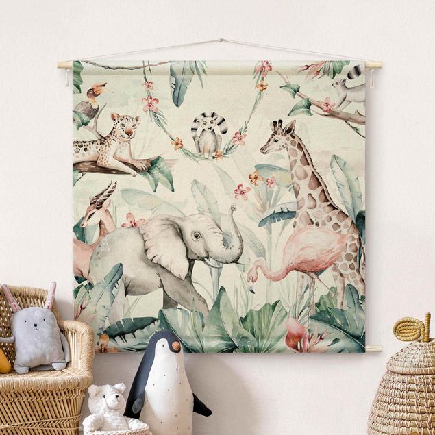 modern tapestry wall hanging Watercolour Africa Animals