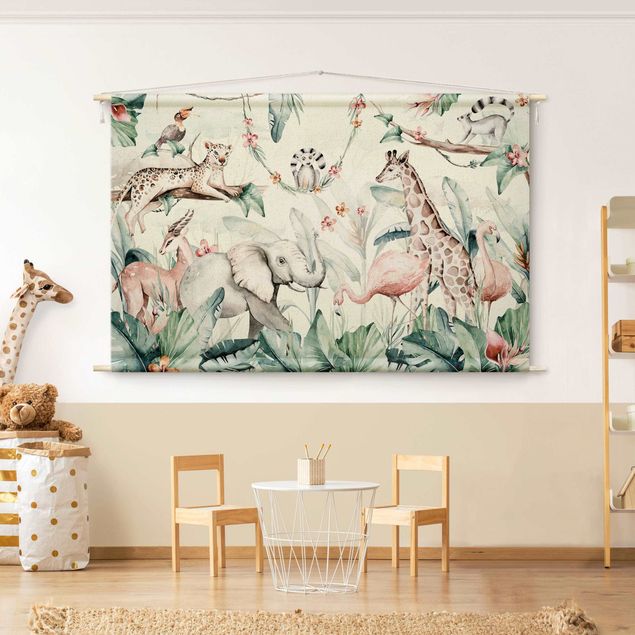 tapestry forest Watercolour Africa Animals