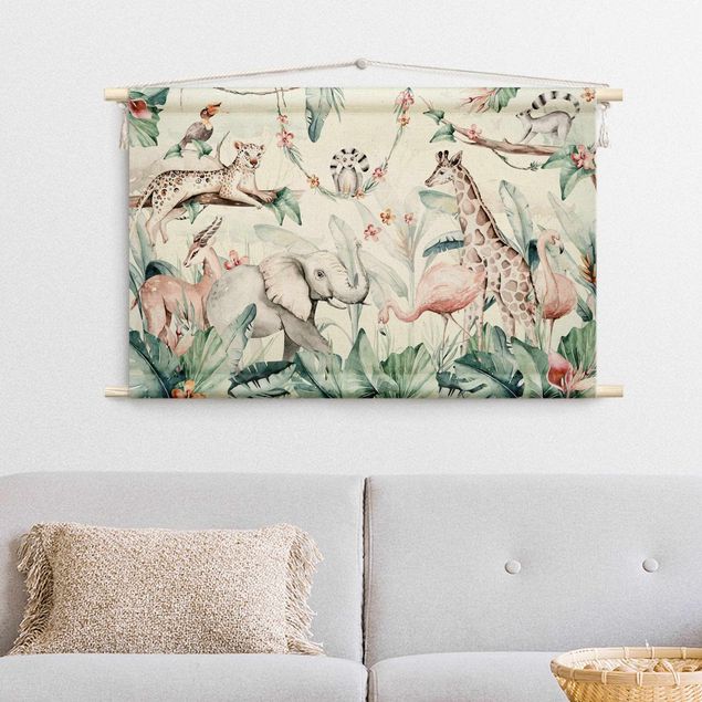 extra large wall tapestry Watercolour Africa Animals