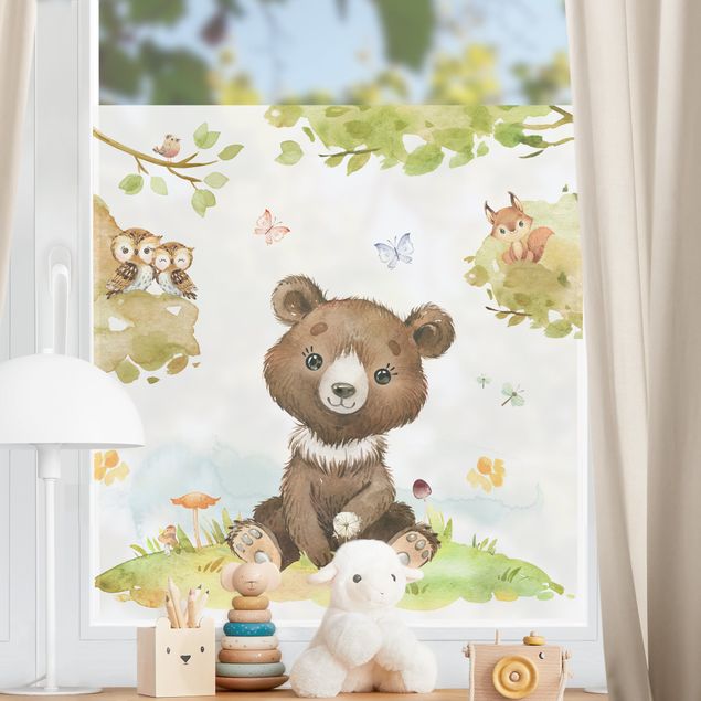 Window decoration - Watercolour Bear Owl and Squirrel