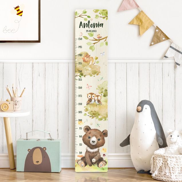  Wooden height chart Watercolour bear with custom name