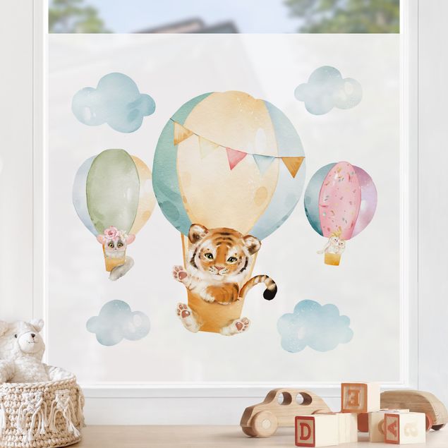 Window decoration - Watercolour Balloon Ride - Tiger and Friends