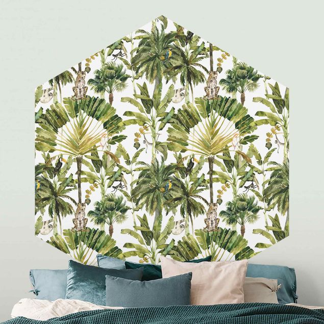 Wallpapers Watercolour Banana Tree And Leopard Pattern