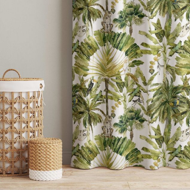 made to measure curtains Watercolour Banana Tree And Leopard Pattern