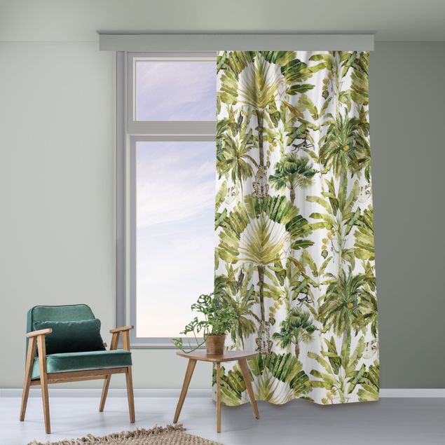 Modern Curtains Watercolour Banana Tree And Leopard Pattern