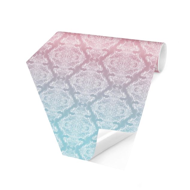 Self-adhesive hexagonal pattern wallpaper - Watercolour Baroque Pattern With Blue Pink Gradient