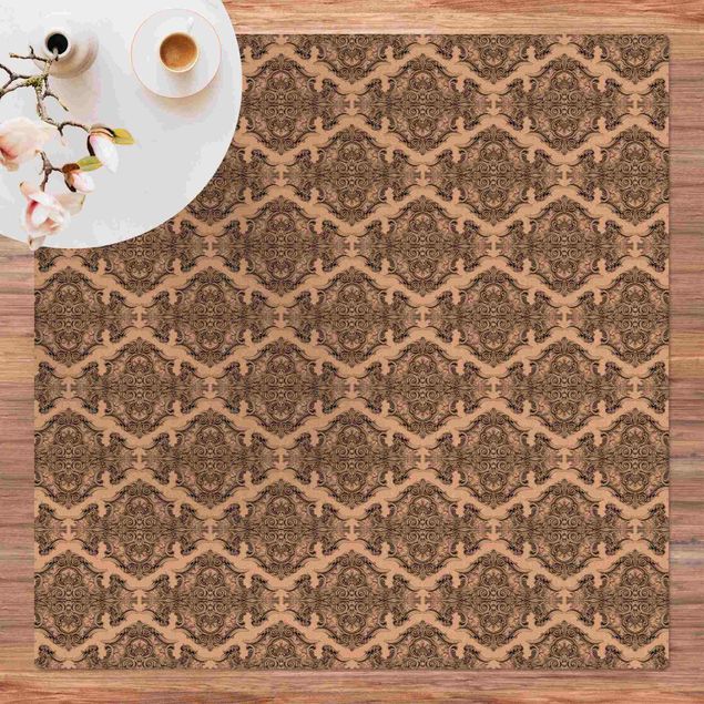 Cork mat - Watercolour Baroque Pattern With Ornaments In Gray - Square 1:1