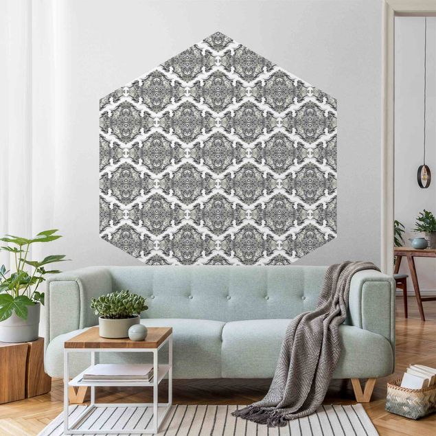 Self-adhesive hexagonal pattern wallpaper - Watercolour Baroque Pattern With Ornaments In Gray