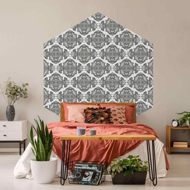 Self-adhesive hexagonal pattern wallpaper - Watercolour Baroque Pattern With Ornaments In Gray