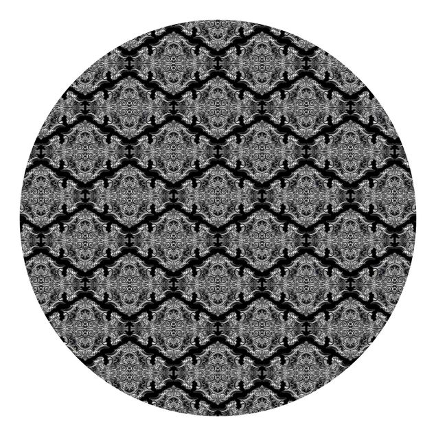 Self-adhesive round wallpaper - Watercolour Baroque Pattern With Ornaments In Front Of Black
