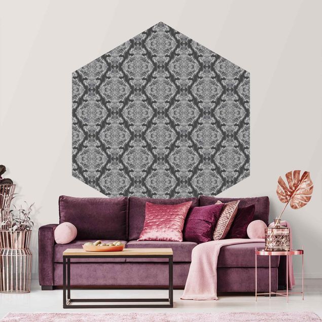 Self-adhesive hexagonal pattern wallpaper - Watercolour Baroque Pattern In Front Of Dark Gray