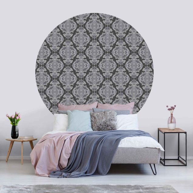 Self-adhesive round wallpaper - Watercolour Baroque Pattern In Front Of Dark Grey