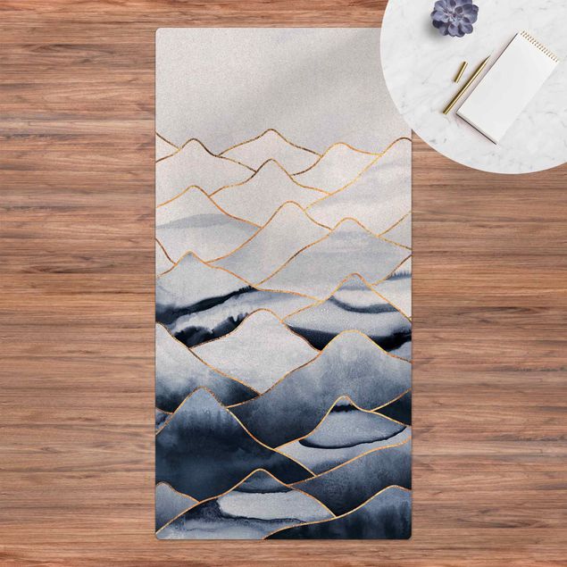 Runner rugs Watercolour Mountains White Gold