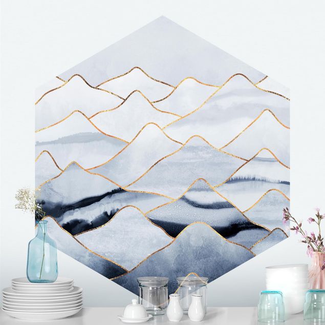 Wallpapers Watercolour Mountains White Gold