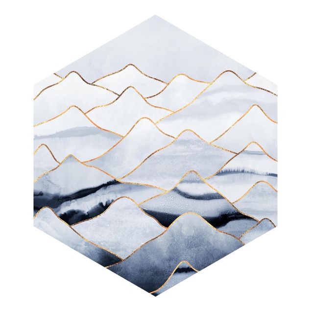Self-adhesive hexagonal pattern wallpaper - Watercolour Mountains White Gold
