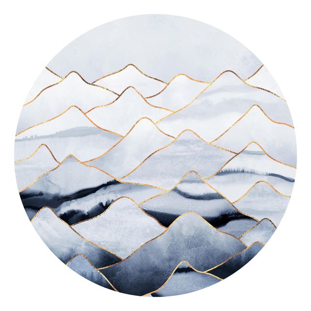 Self-adhesive round wallpaper - Watercolour Mountains White Gold