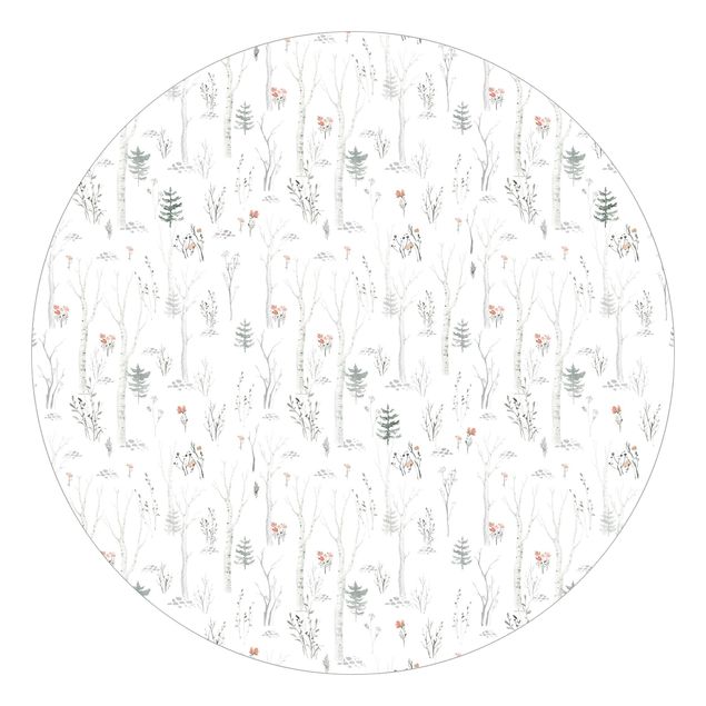 Self-adhesive round wallpaper - Watercolour birch forest