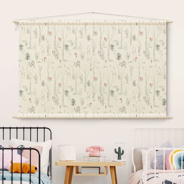 modern tapestry wall hanging Watercolour birch forest