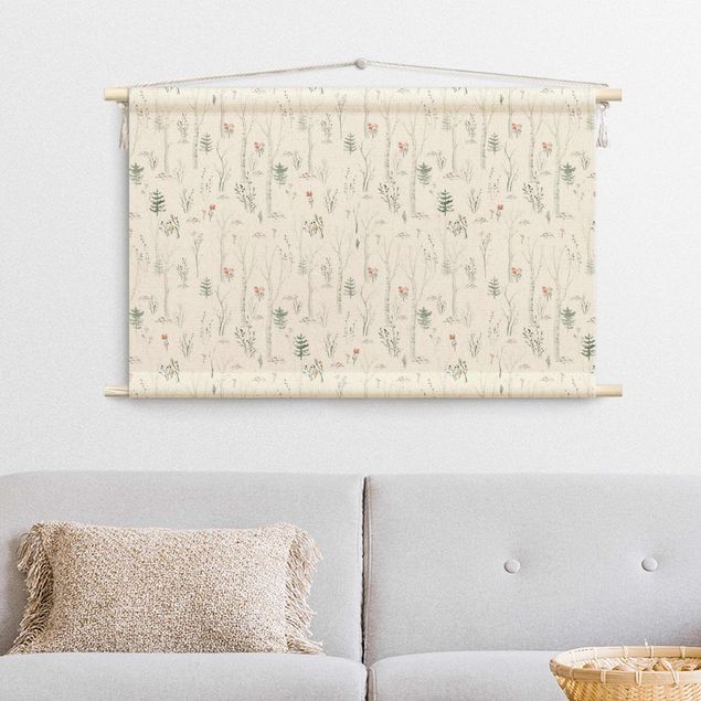 extra large wall tapestry Watercolour birch forest