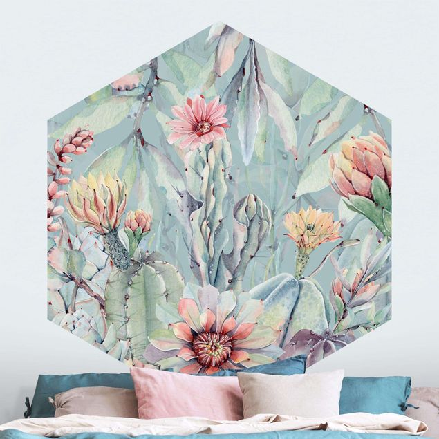 Wallpapers Watercolour Blooming Cacti Bouquet