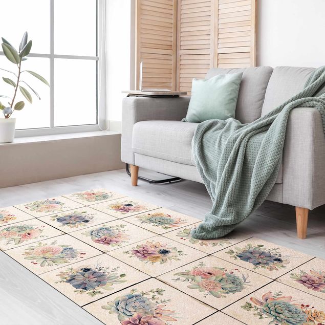 floral area rugs Watercolour Flowers Cottage