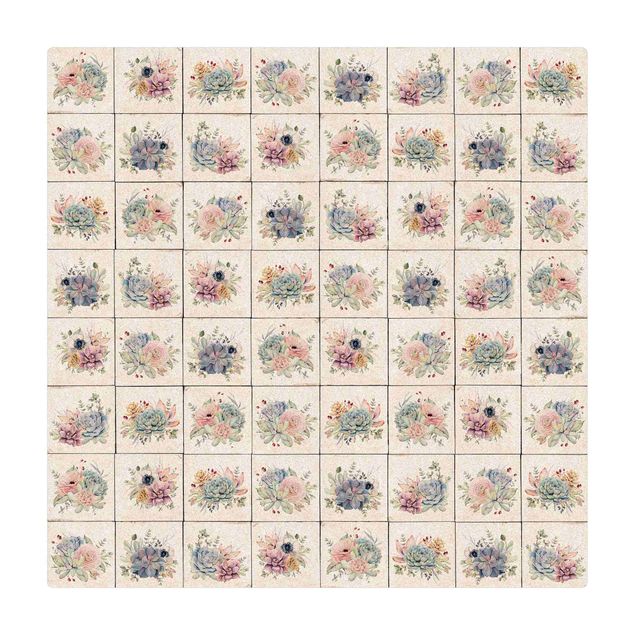 Cork mat - Watercolour Flowers Cottage - Square 1:1