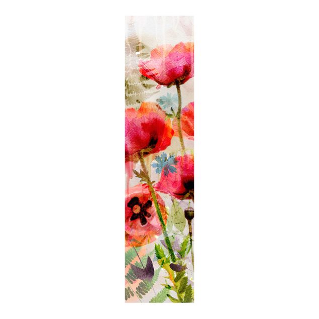 Sliding panel curtains set - Watercolour Flowers Poppy