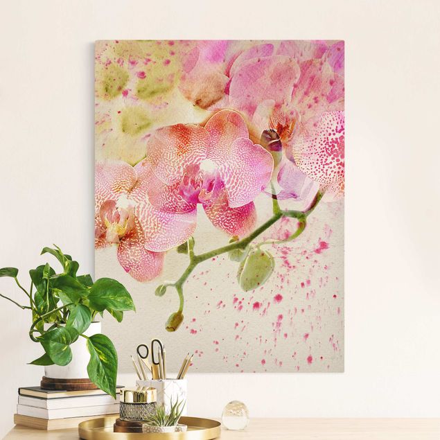Natural canvas print - Watercolour Flowers Orchids - Portrait format 3:4