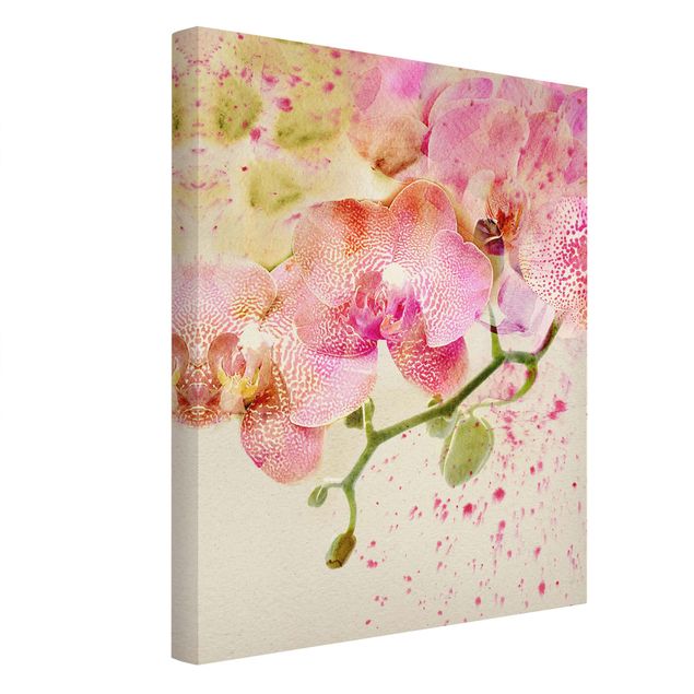 Natural canvas print - Watercolour Flowers Orchids - Portrait format 3:4
