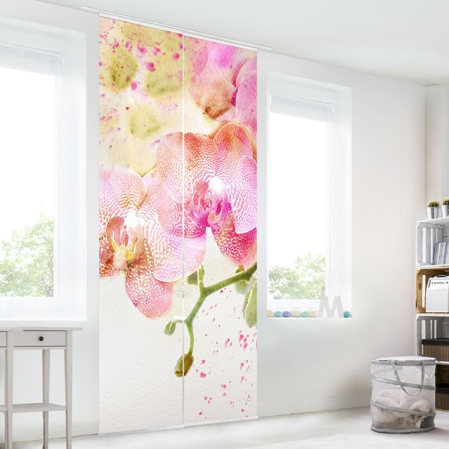 Sliding panel curtains set - Watercolour Flowers Orchids