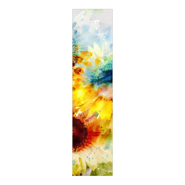 Sliding panel curtains set - Watercolour Flowers Sunflowers