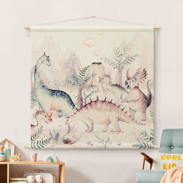 modern tapestry Watercolour World Of Dinosaurs