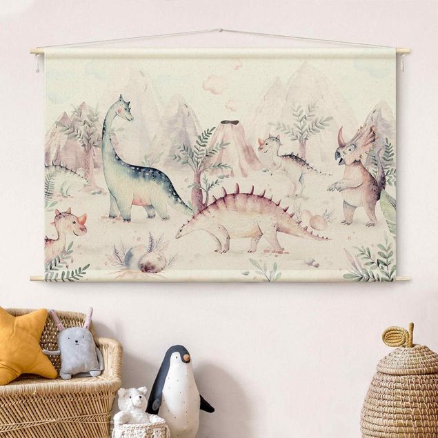 modern tapestry Watercolour World Of Dinosaurs