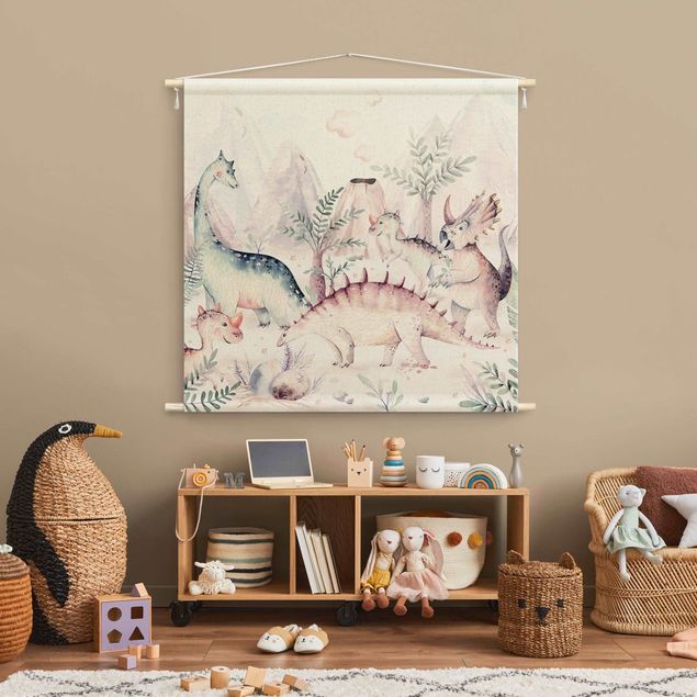 extra large tapestry Watercolour World Of Dinosaurs