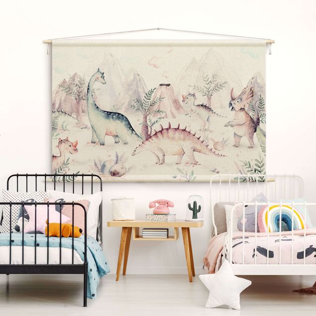 extra large tapestry Watercolour World Of Dinosaurs