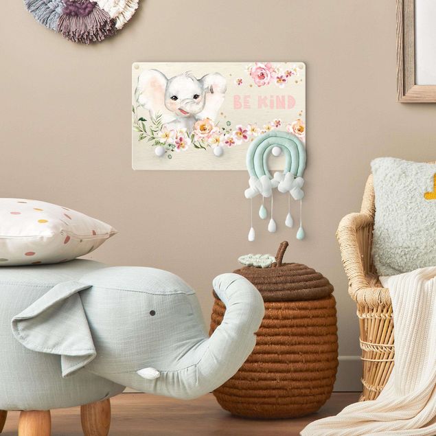 Coat rack for children - Watercolour Elephant - Be Kind
