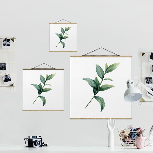 Fabric print with poster hangers - Waterclolour Eucalyptus ll - Square 1:1