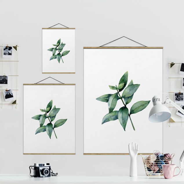 Fabric print with poster hangers - Waterclolour Eucalyptus lll - Portrait format 3:4