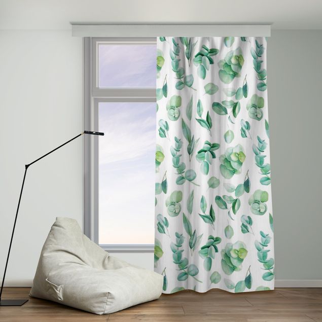 modern curtains for living room Watercolour Eucalyptus Branch And Leaves Pattern