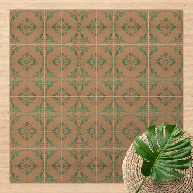 Cork mat - Watercolour Tile Pattern Lagos Emerald Green - Square 1:1