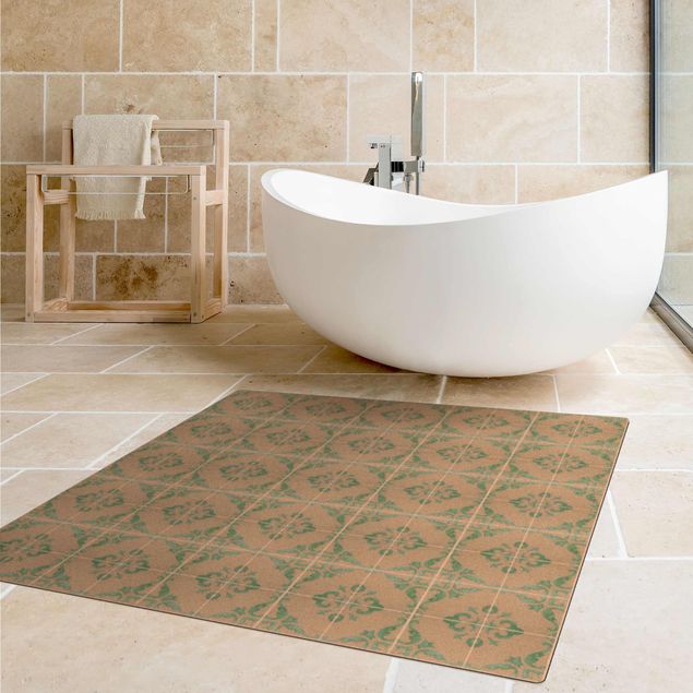 Cork mat - Watercolour Tile Pattern Lagos Emerald Green - Square 1:1