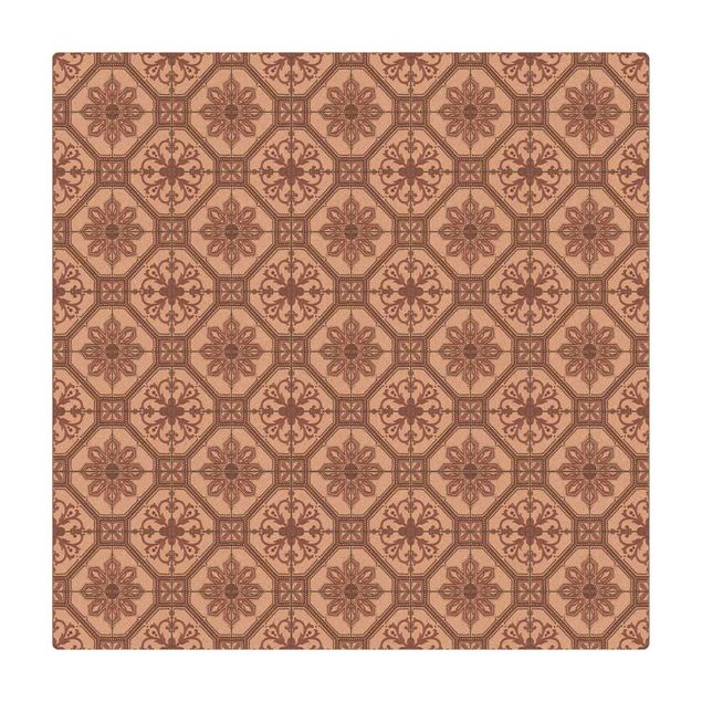 Cork mat - Watercolour Tile Pattern Porto Terracotta - Square 1:1