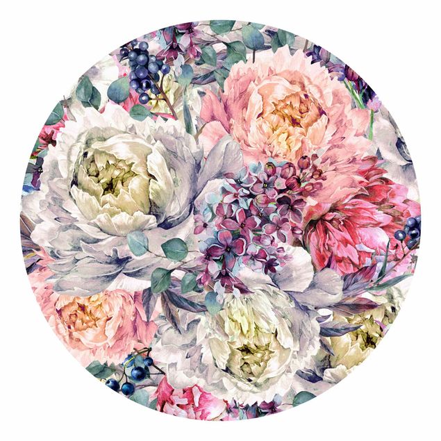 Self-adhesive round wallpaper - Watercolour Floral Bouquet