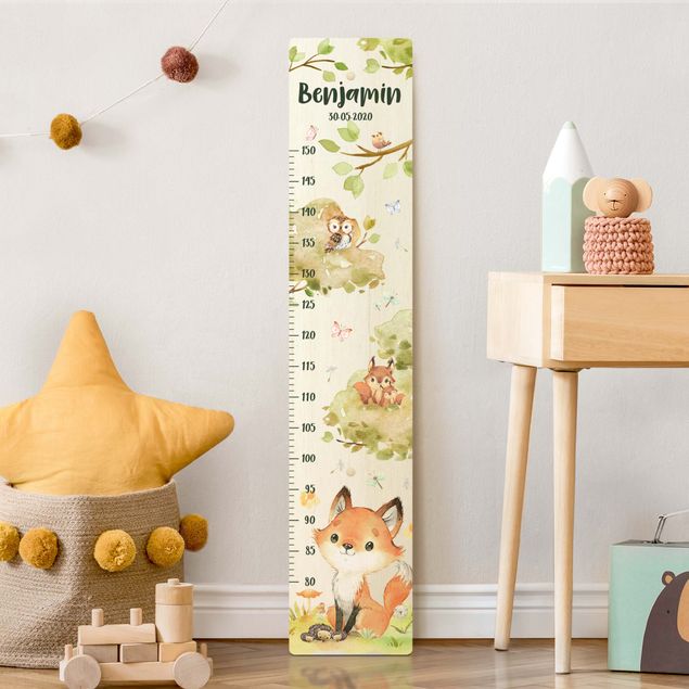 height chart wall Watercolour fox with custom name