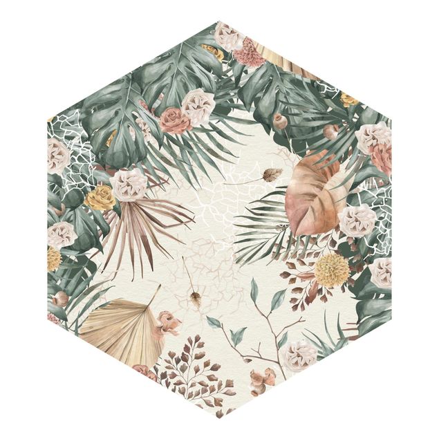 Self-adhesive hexagonal pattern wallpaper - Watercolour Dried Flowers With Ferns