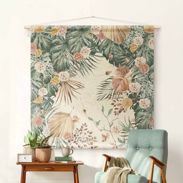 modern wall tapestry Watercolour Dried Flowers With Ferns