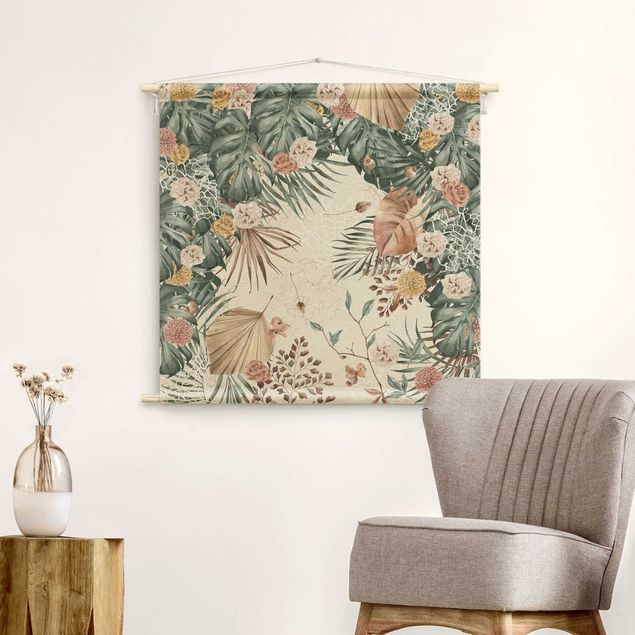 floral wall hanging tapestry Watercolour Dried Flowers With Ferns