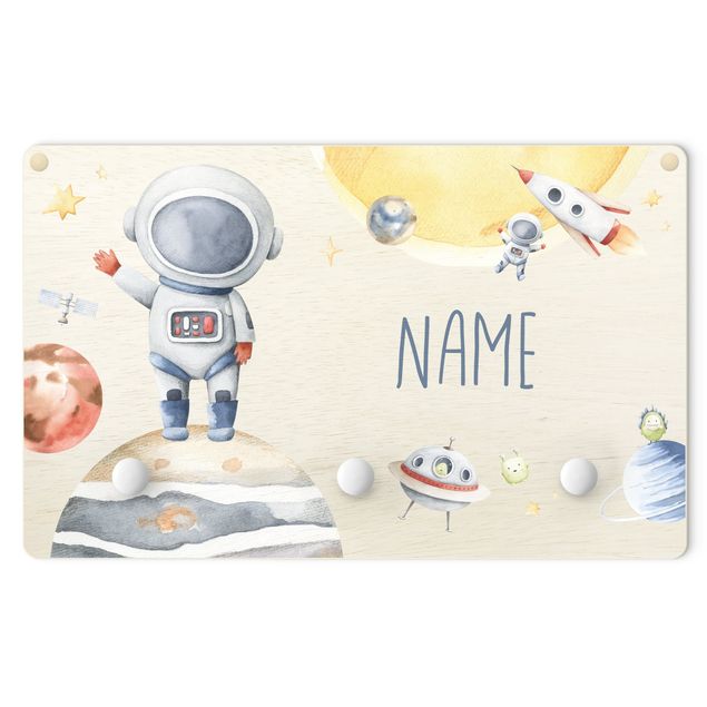 Coat rack for children - Watercolour Greetings From Jupiter With Customised Name