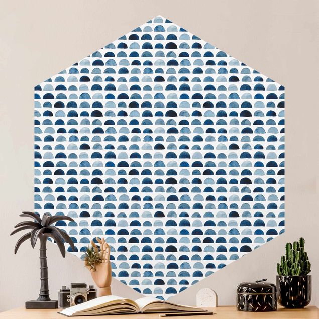 Hexagonal wallpapers Watercolour Semicircles In Indigo